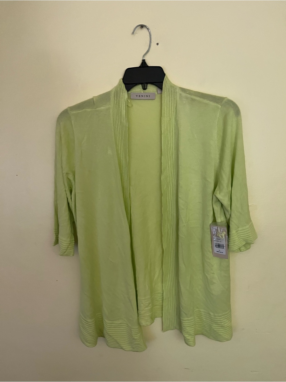 Venini Lime Green Open-Front Lightweight Cardigan Size XL NWT